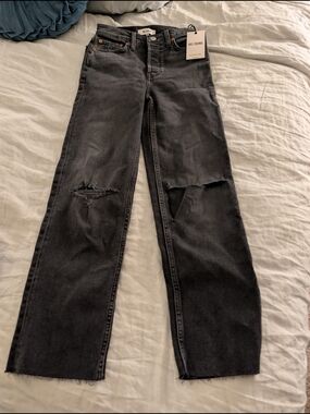 ​NWT RE/DONE 90s High Rise Loose Jeans Washed Black Distressed 24